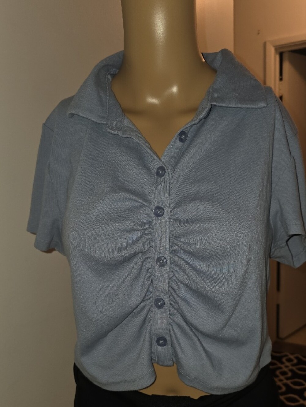 Aeropostale Light Blue Cropped Button-Front Polo - Picture 2 of 7
